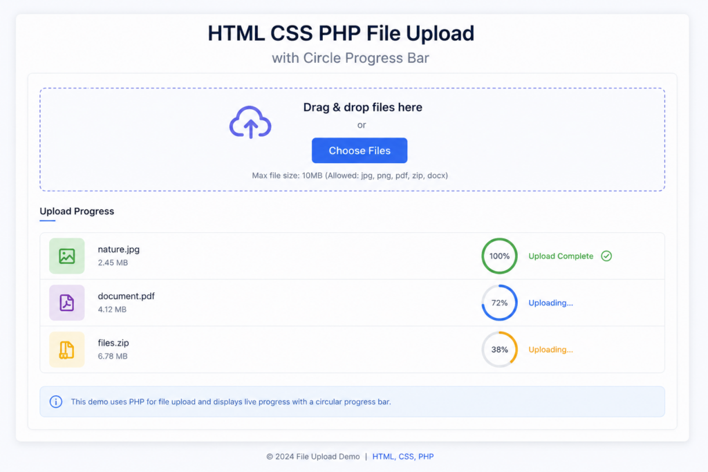 HTML CSS PHP File Upload With Circle Progress Bar